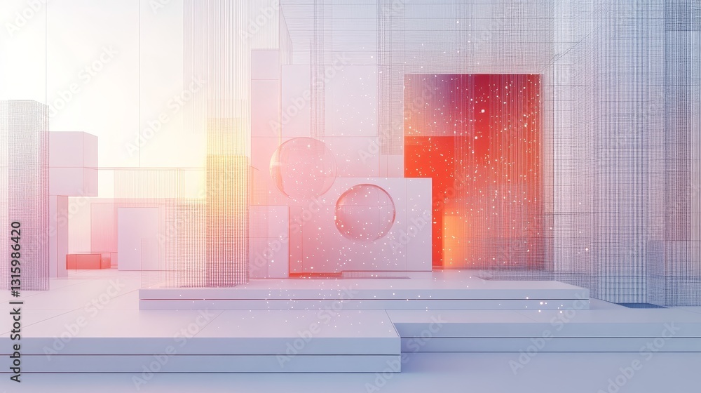 Poster explore a captivating abstract scene featuring geometric shapes, light, and color gradients in a min