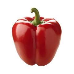 A vibrant red bell pepper featuring smooth skin and a healthy green stem against a stark perfect for culinary themes