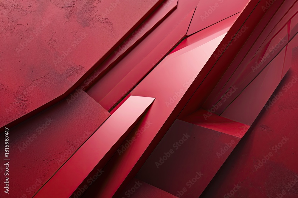 Poster vermilion angular surface design with tilted lines and shades