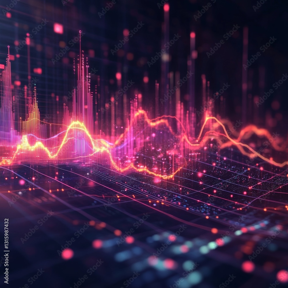 Poster this captivating digital image showcases colorful sound waves, representing audio visualization and 