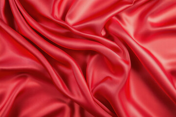 Fototapeta premium Red silk fabric with flowing folds on a soft surface. Elegance and decoration theme