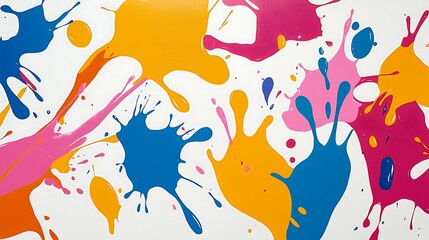 Vivid Colorful Paint Splashes on White Background Creating an Energetic and Dynamic Abstract Art Composition