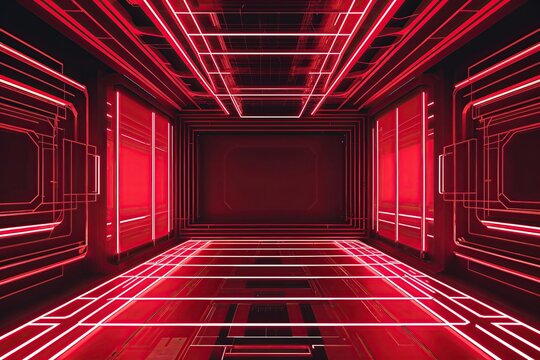 Futuristic Abstract Red Matrix Background Featuring Geometric Patterns and Advanced Technology Design