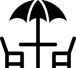 Minimalist Black and White Outdoor Patio Furniture Icon with Umbrella