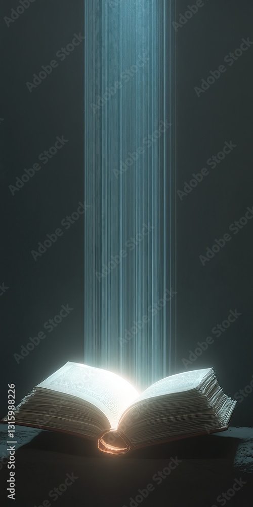 Aufkleber a book is open to a page with a glowing light shining on it. the light is coming from a long, thin o