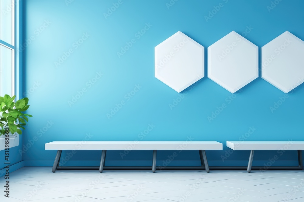 Poster modern digital classroom with blue walls and minimalist design for science experiments