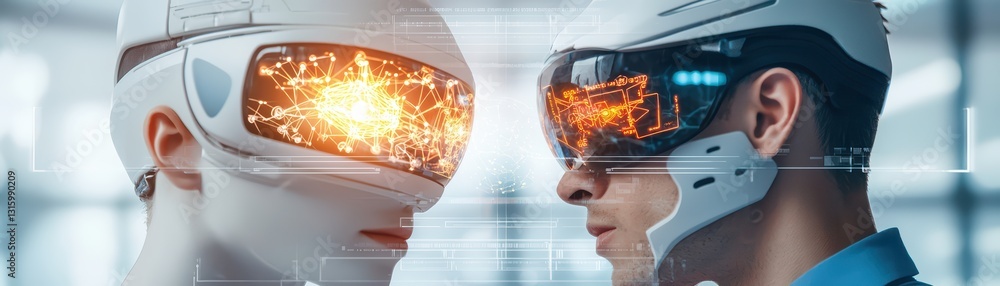 Poster virtual ai professors teaching quantum physics in a futuristic classroom setting