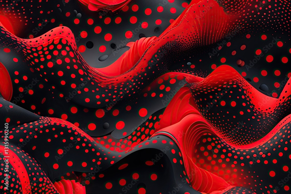 Poster dynamic red and black dot abstract pattern design