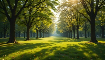 Obraz premium Serene Park Landscape with Majestic Trees in Stunning HD 8K Resolution for a Breathtaking View