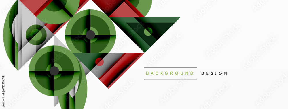 Poster Geometric abstract composition with intersecting shapes, circles, triangles, and gradients, blending vibrant colors and dynamic contrasts to create a modern, futuristic visual design