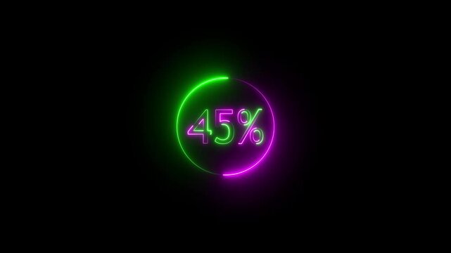  neon glowing 45% text icon animation offer sale discount store price shopping template banner text letter sign symbol on black