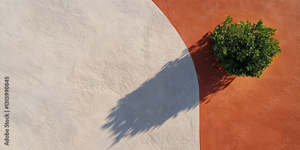 Poster minimalist landscape architecture geometric color block design with sculptural tree shadow - contemp
