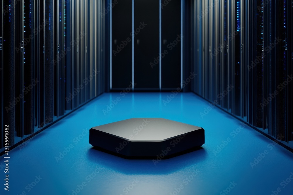 Aufkleber Cybersecurity Nexus Sleek Hexagonal Server Hub Illuminating Next-Gen Digital Infrastructure with Minimalist Tech Precision