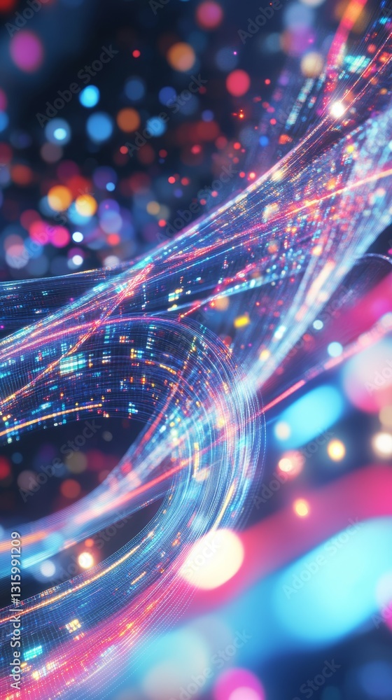 Poster bright and colorful abstract light trails create a mesmerizing visual effect. the image features a r