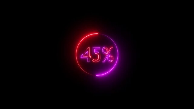 neon glowing 45% text icon animation offer sale discount store price shopping template banner text letter sign symbol on black