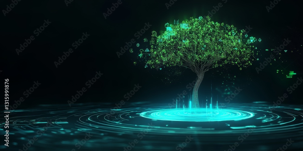 Aufkleber a stunning digital representation of a tree symbolizing growth and innovation, blending nature and t
