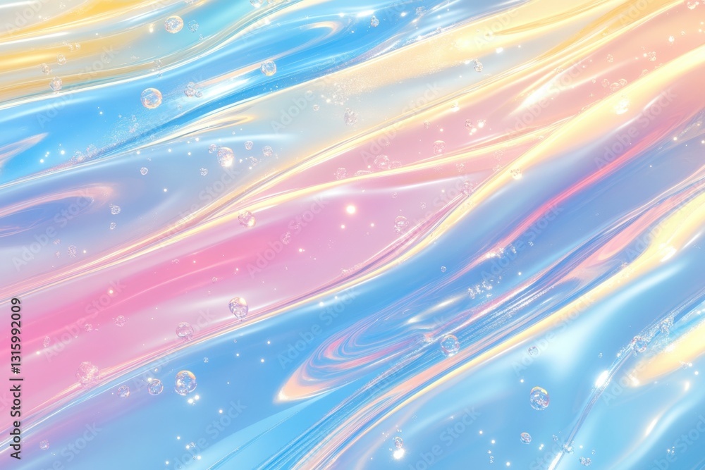Poster abstract pastel iridescent background with fluid waves and bubbles creating a dreamy and ethereal ae