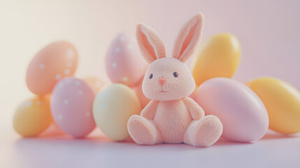 Obraz premium easter, bunny, rabbit, holiday, toy, eggs, egg, animal, spring, cute, hare, decoration, celebration, basket, object, seasonal, isolated, cartoon, fluffy, color, ears, pink, gift