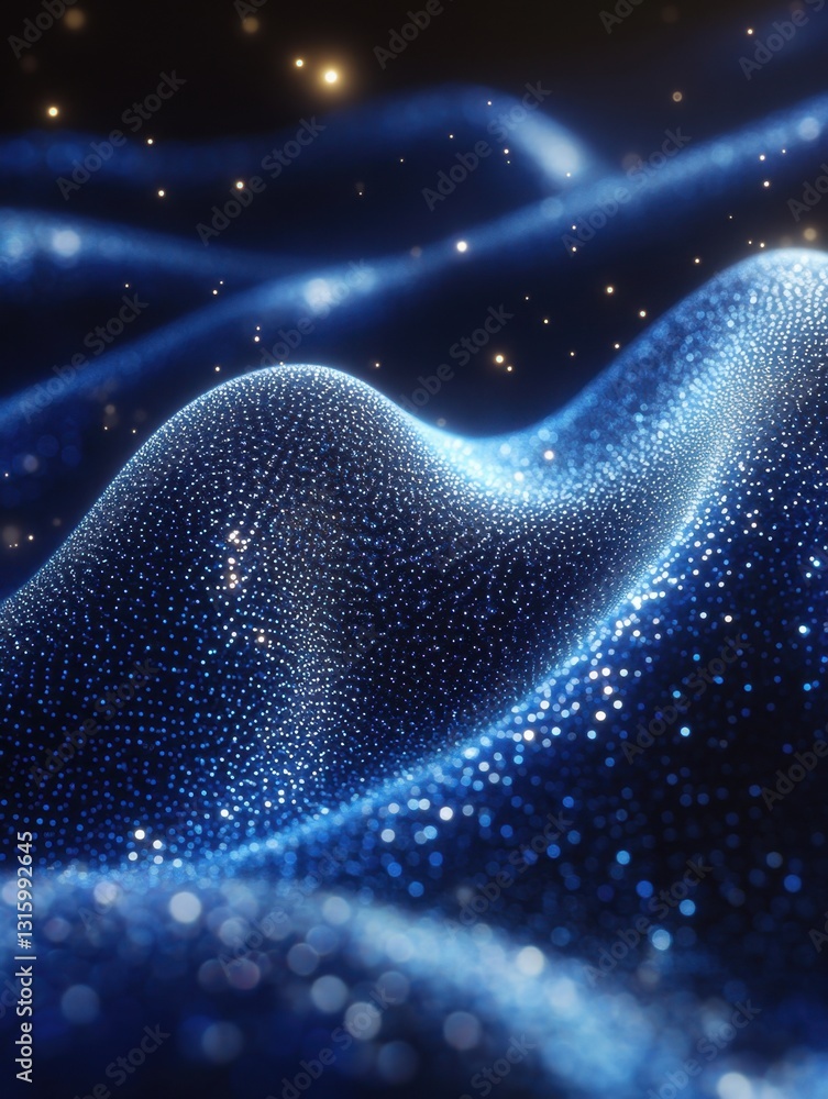 Poster abstract blue shimmering wave with sparkling particles on dark background captures depth and eleganc