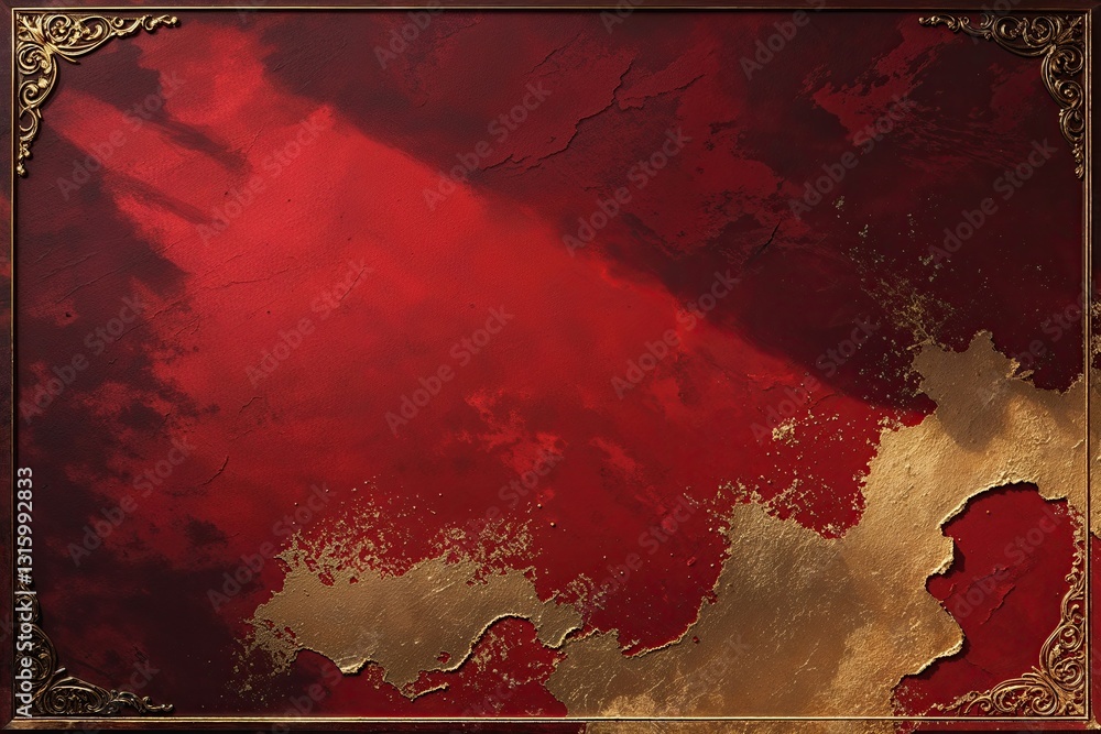 Poster elegant ruby red canvas with gold shadow border and vintage texture design