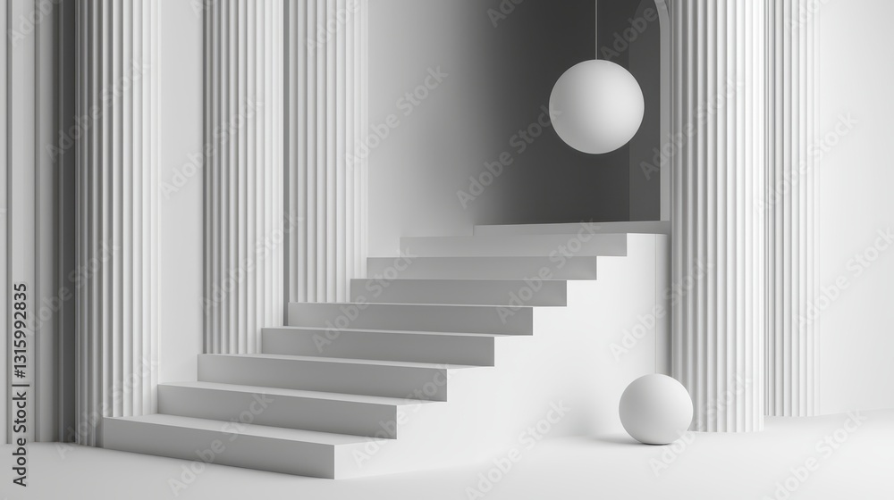 Poster modern minimalist architecture with steps and geometric shapes
