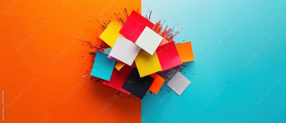 Poster dynamic creative disruption vibrant geometric color block design showcasing innovative brand communi