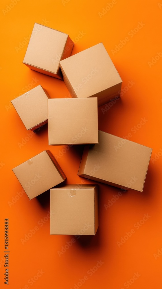 Poster minimalist logistics visualization dynamic cardboard box arrangement showcasing supply chain efficie