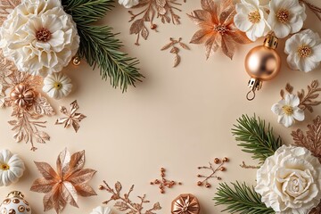 Serene Cream Holiday Theme with Copper Glimmers and Floral Motifs