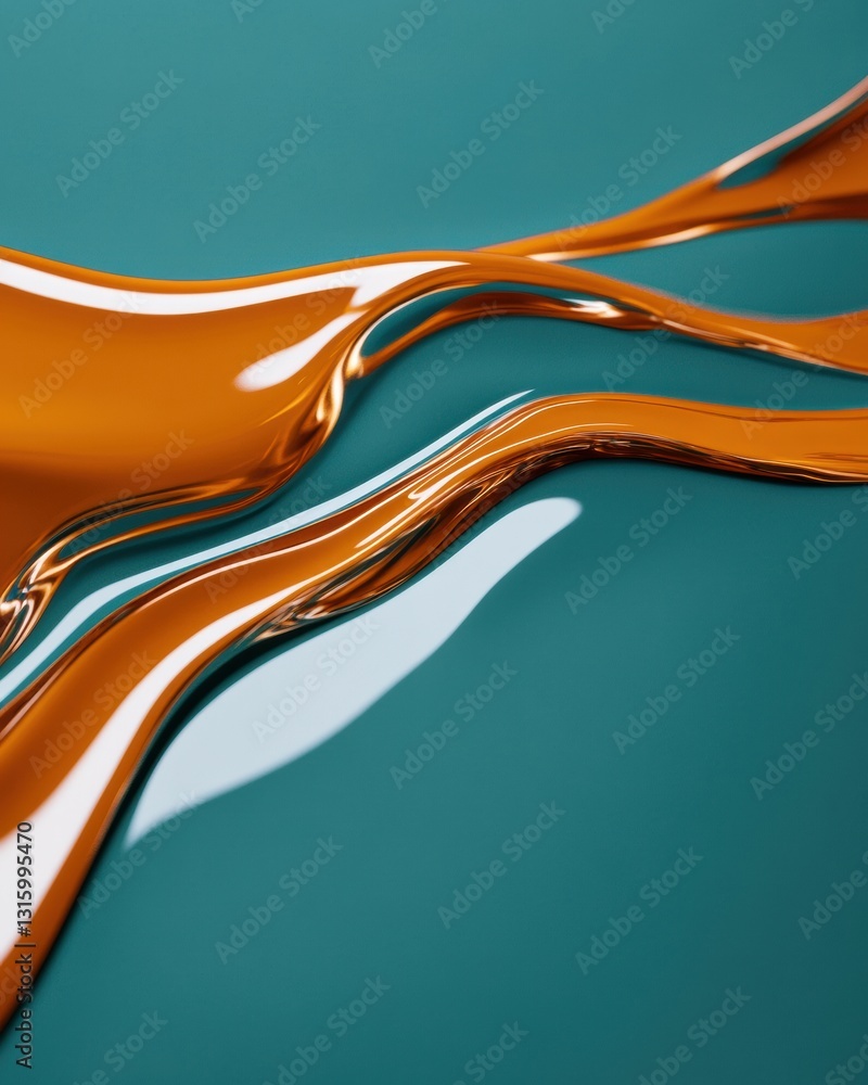 Poster fluid dynamics abstract metallic copper flow on teal - cutting-edge digital design, immersive visual