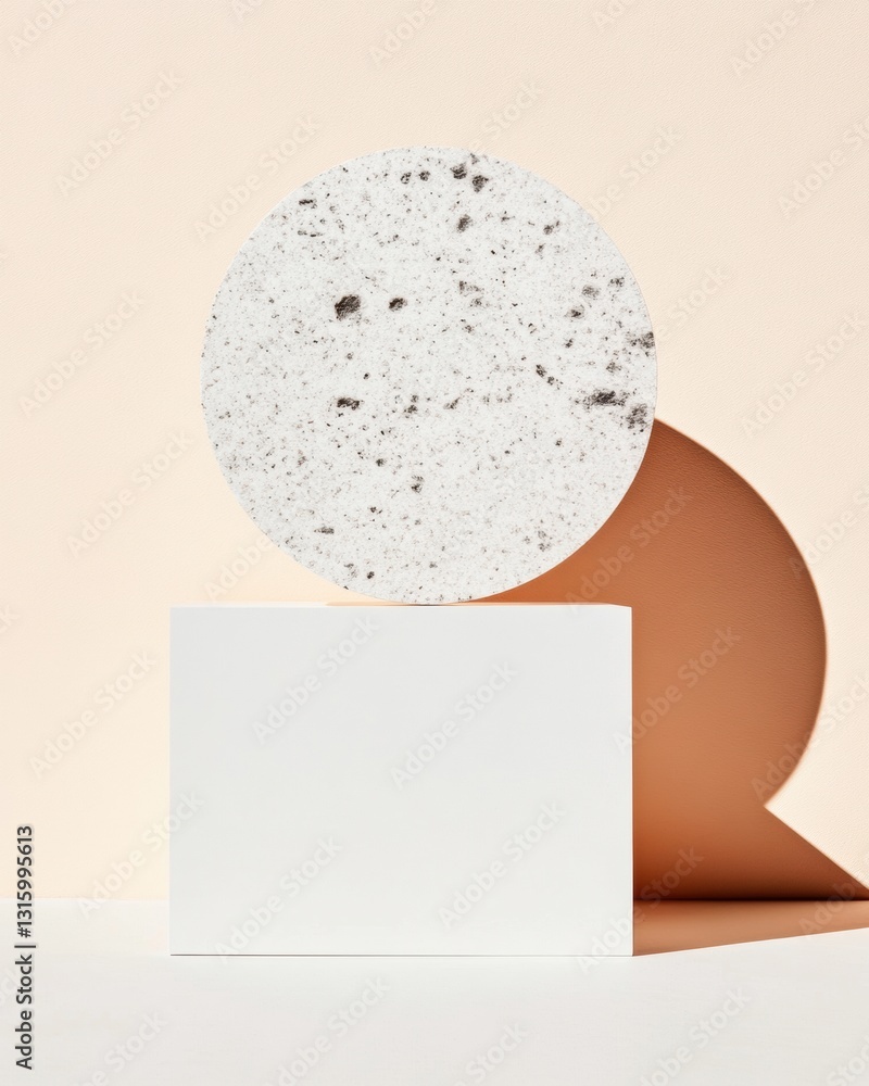 Poster minimalist geometric product display terrazzo circular podium with elegant white cube - contemporary