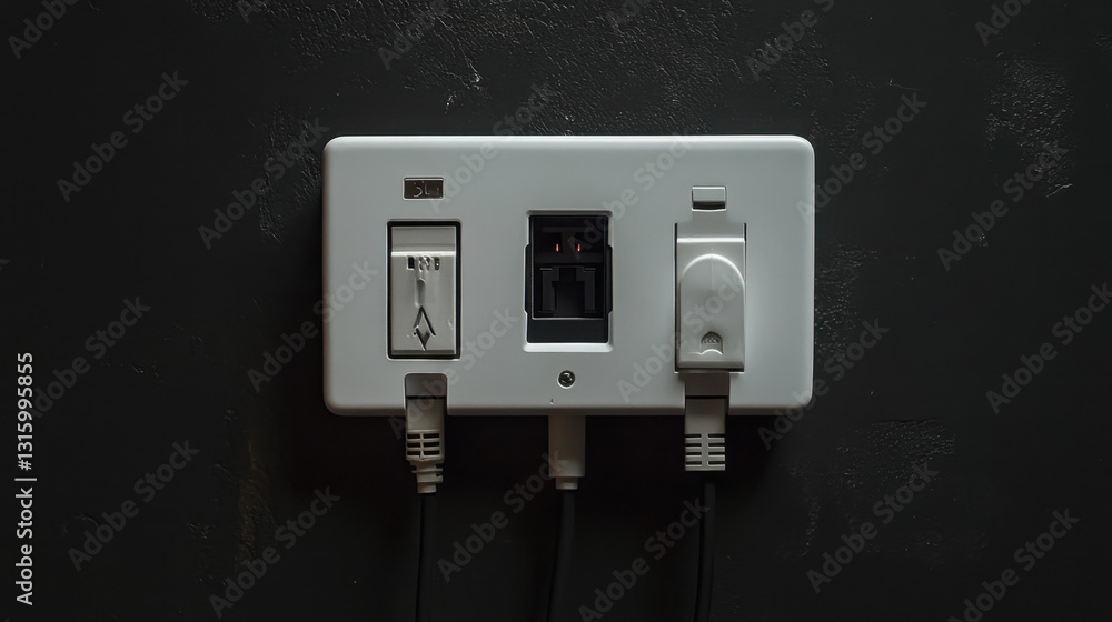 Poster a clean white electrical outlet with two sockets ready for use in a modern minimalist home setting f