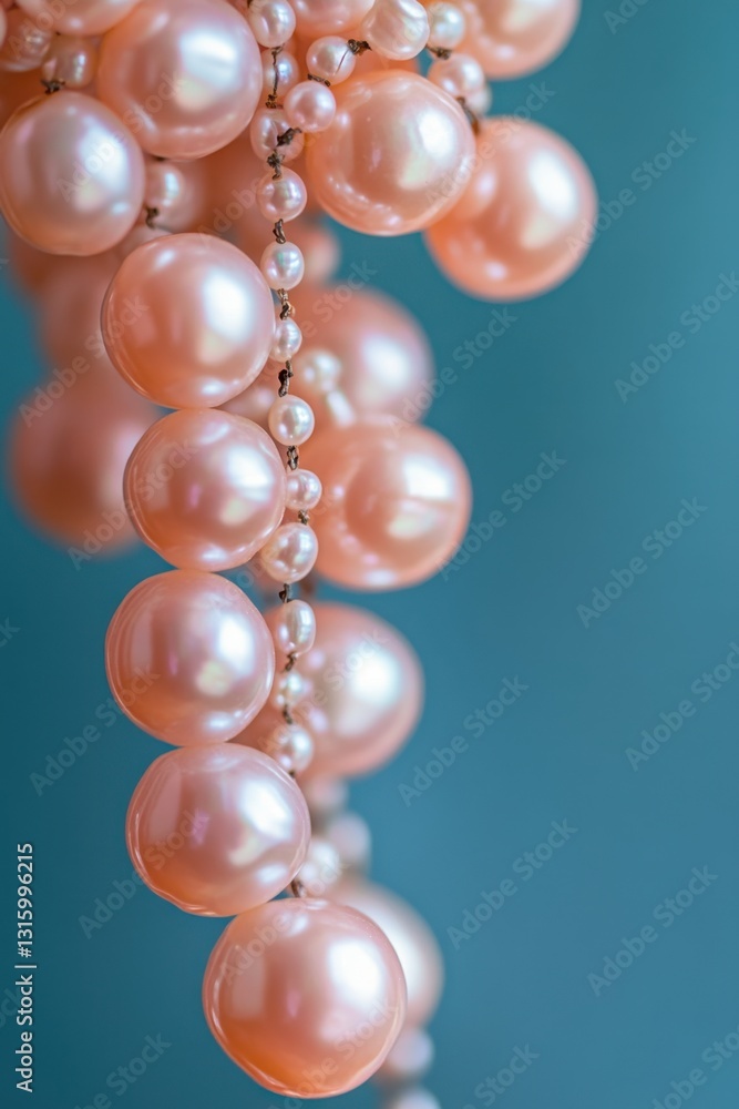 Poster luxurious peach pearls cascade against a serene teal backdrop creating an elegant and sophisticated 