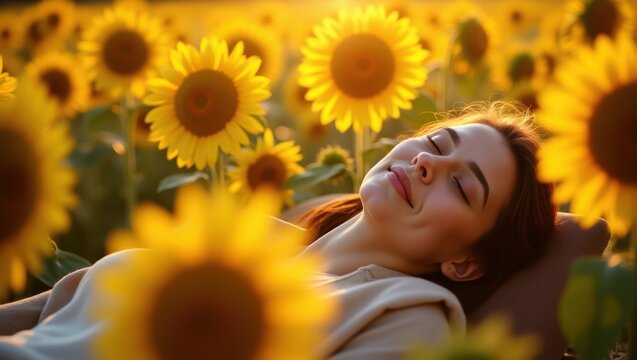 Relaxing naps in sunflower fields celebrate national napping day with rest and relaxation in nature