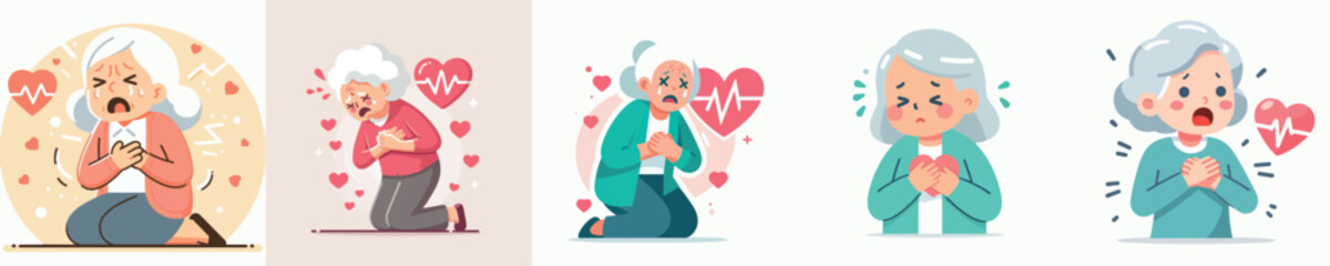 Obraz premium Vector image of grandmother with heart disease