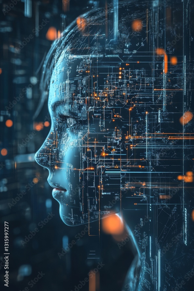 Poster a woman's face is shown in a computer generated image with a lot of lines