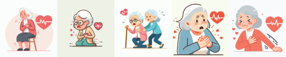 Vector image of grandmother with heart disease