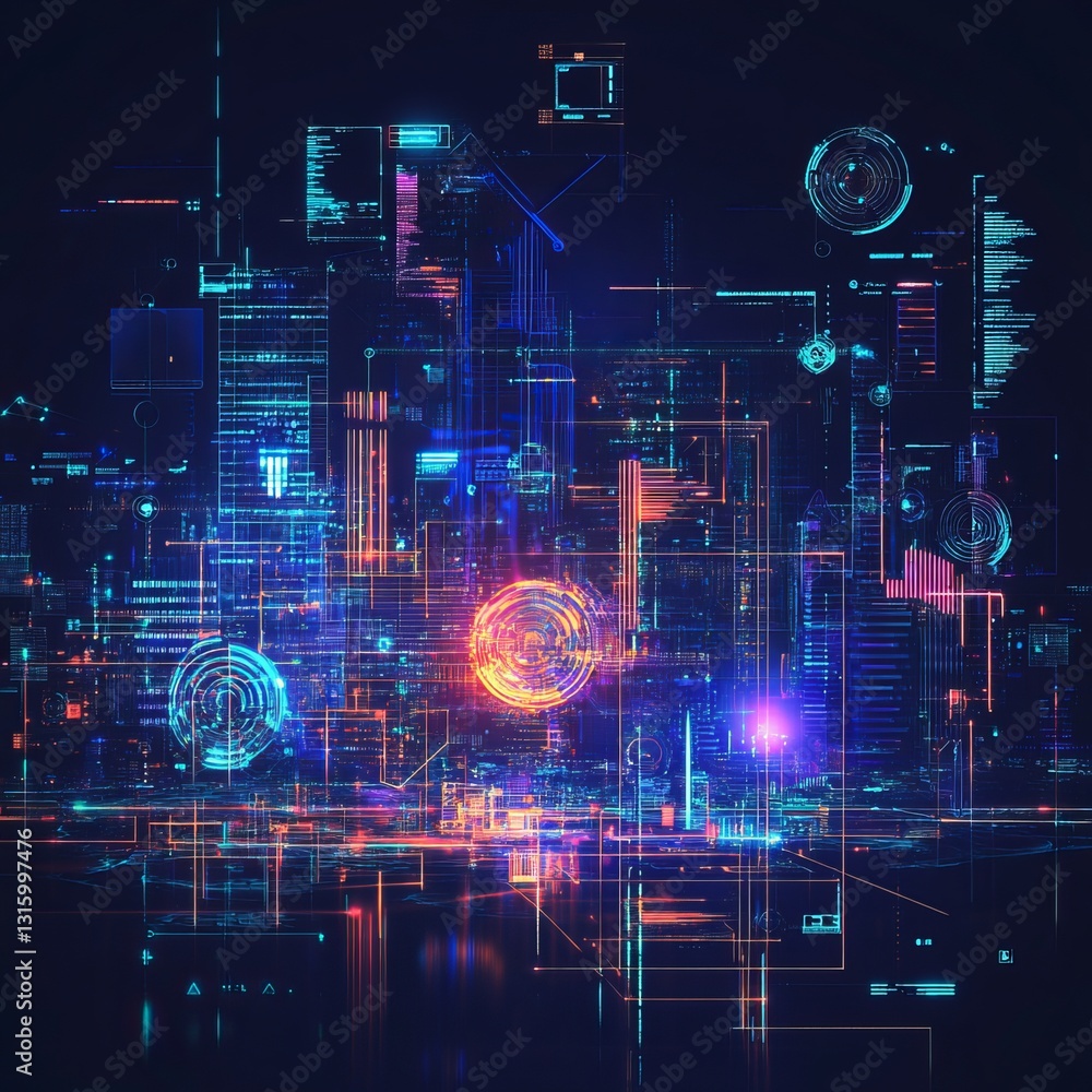 Poster abstract visualization of future iot concept with digital elements