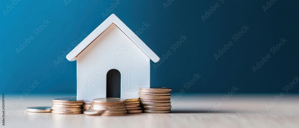 Poster minimalist financial growth visualization smart investment strategy with architectural model on stac