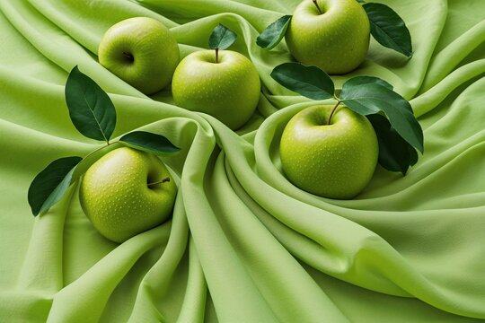 Vibrant Apple-Green Scene with Smooth Cascading Fabric