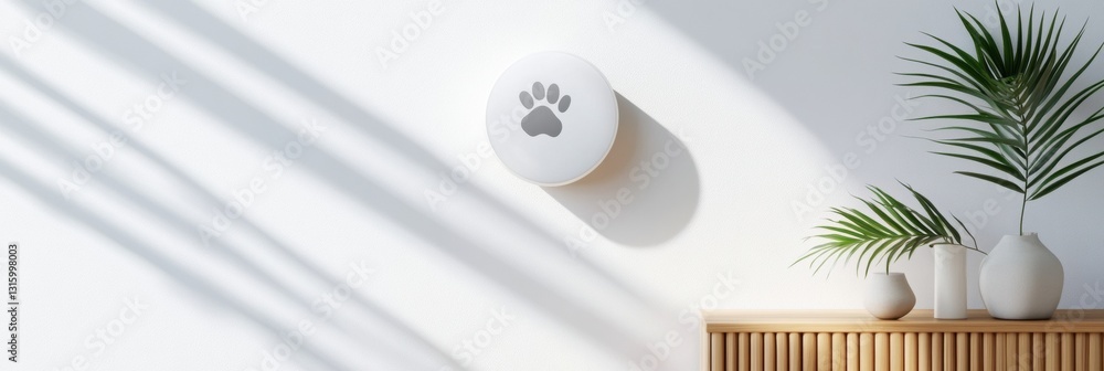 Aufkleber minimalist smart pet tech sleek paw-print iot device with biophilic design in modern smart home well