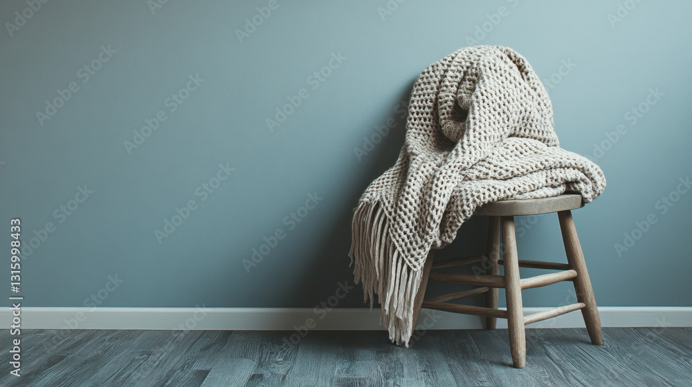 Aufkleber comfortable chair adorned with a soft blanket creating a cozy nook ideal for reading or relaxing in 