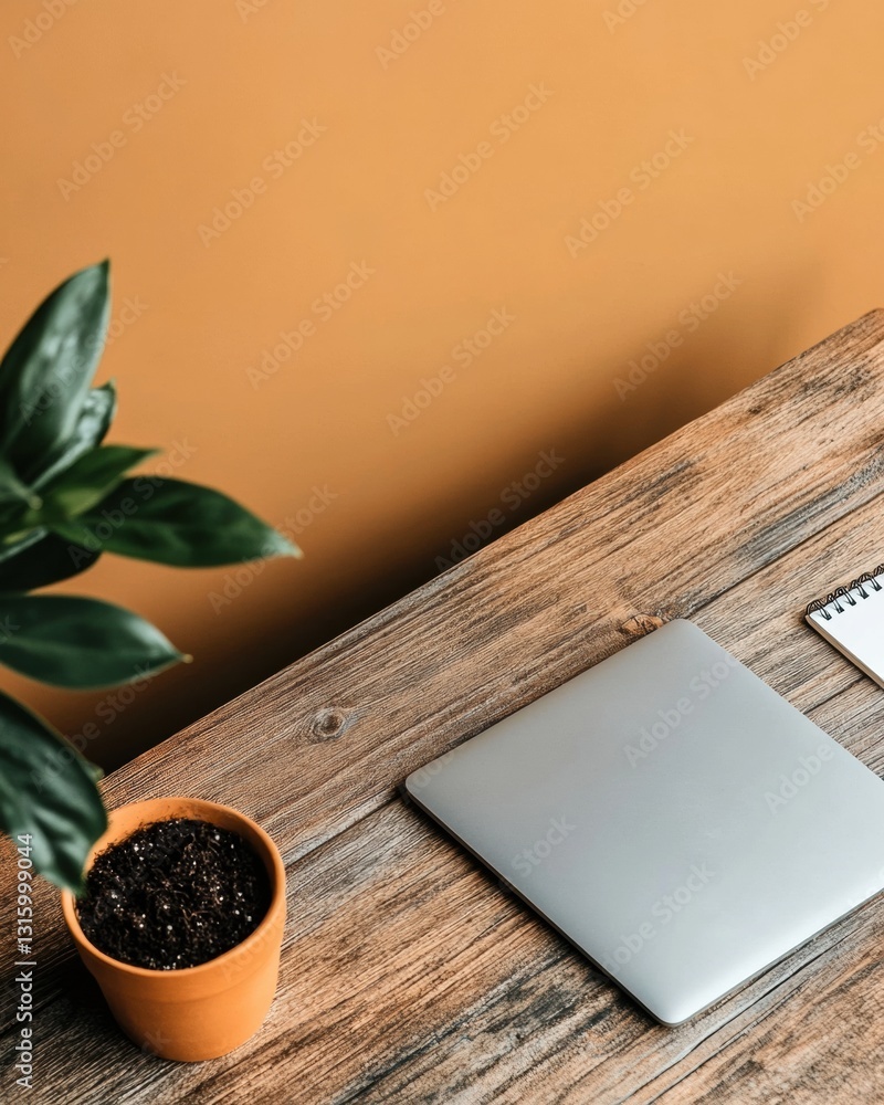 Poster minimalist digital nomad workspace sustainable rustic home office design with sleek technology and b