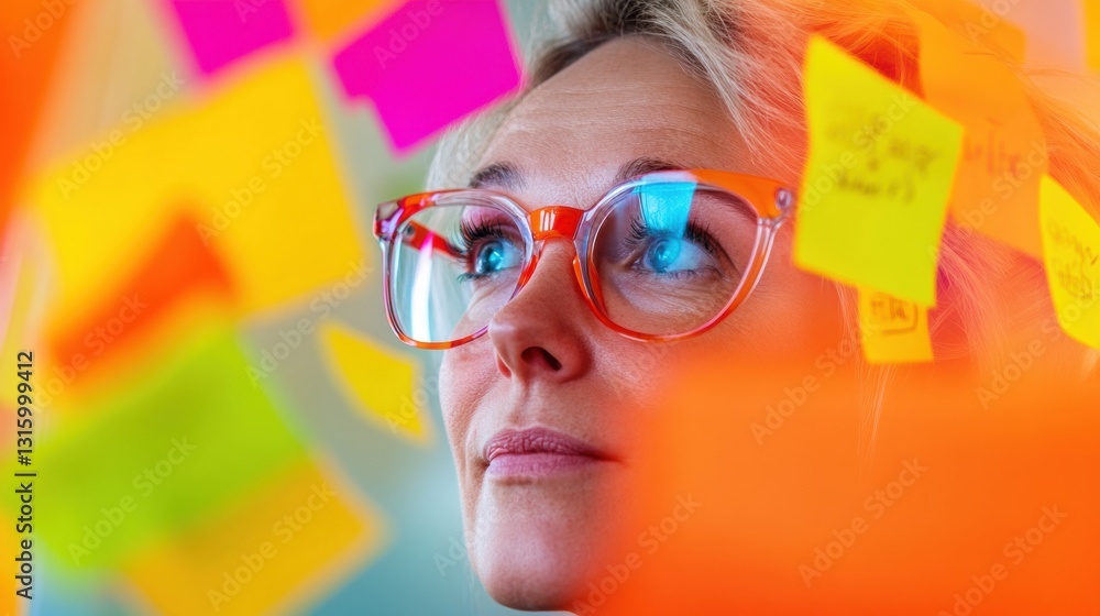 Poster Dynamic Workplace Innovation Colorful Brainstorming Moment with Design Thinking Professional - Empowering Creative Problem-Solving in Collaborative Startup Environments