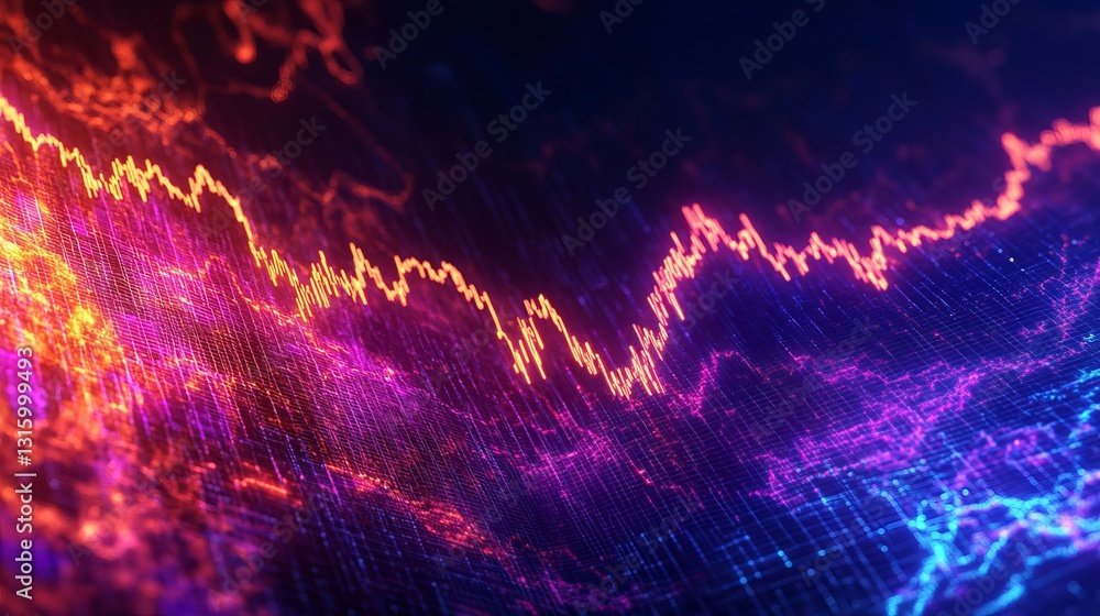 Poster dynamic neon waveform illustration representing futuristic data and technology concepts