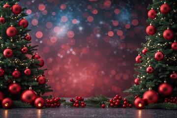 Celestial Themed Christmas Backdrop with Crimson Light Bokeh and Glistening Texture