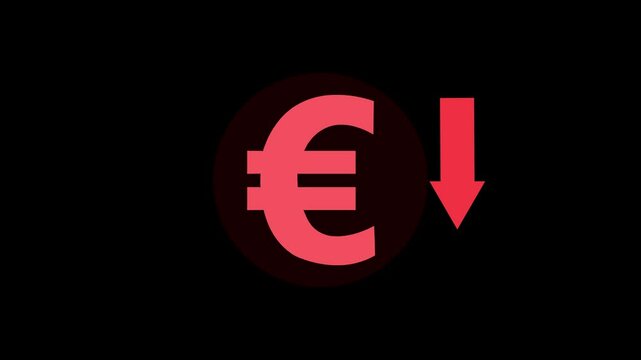 euro reduction icon. euro currency price drop concept. circle with down arrow moving animation.