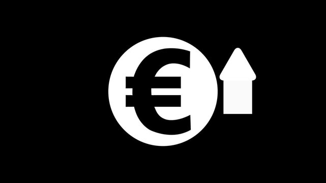 euro increases icon, euro rate increase stretching arrow up icon. glowing concept currency symbol with up arrow moving animation.