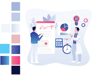 Doctors reviewing data graphs, charts, and analytics