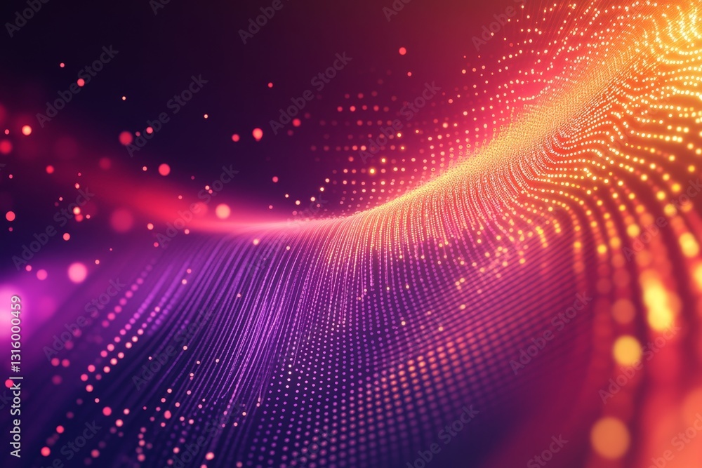 Poster a colorful, abstract image with a purple and orange swirl. the image is full of dots and he is a dig