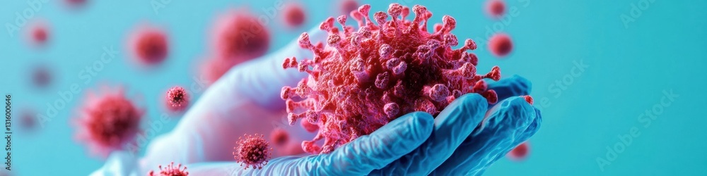 Poster quantum healing visualization futuristic biotech breakthrough showcasing microscopic viral structure